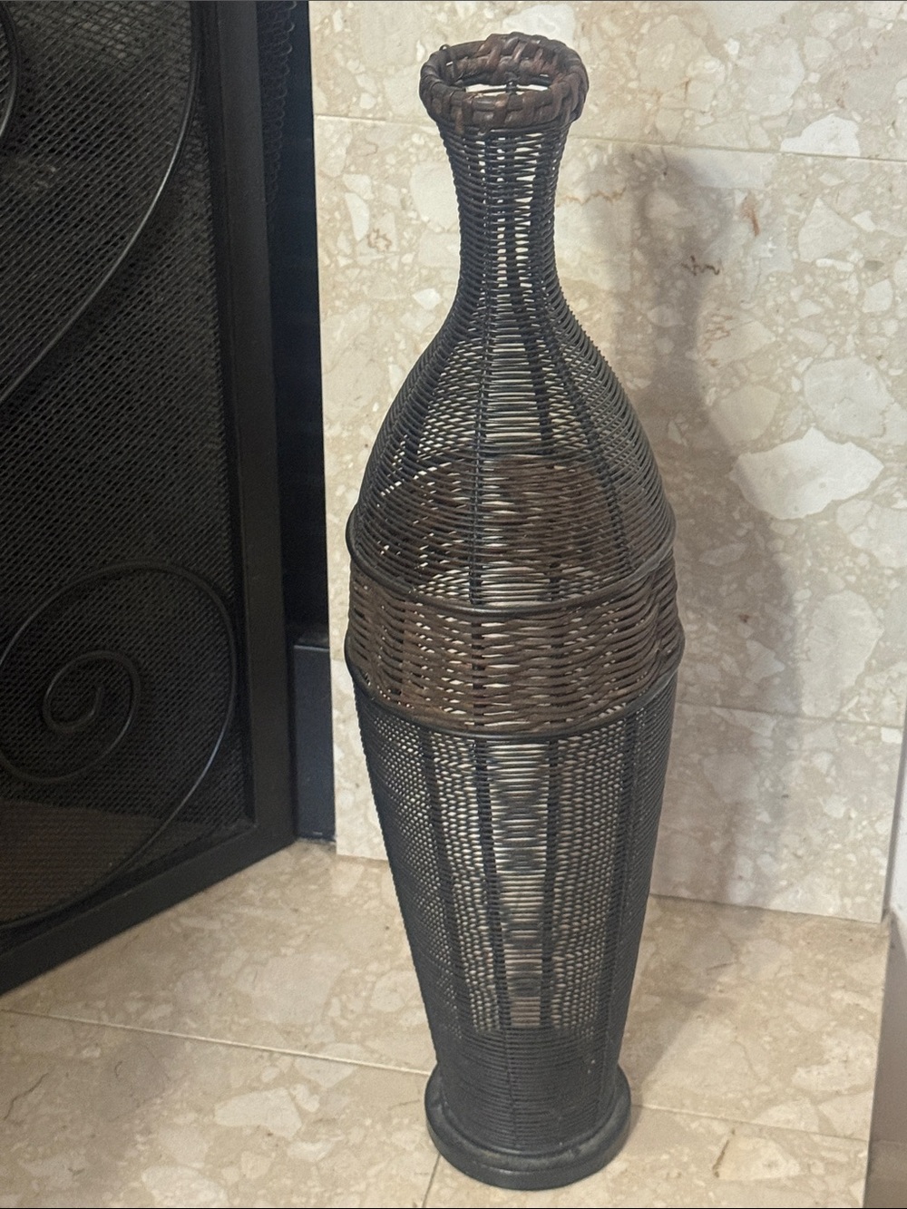 Decorative Woven Floor Vase - Black and Brown